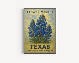 Texas State Flower Art Print, Bluebonnet 1960_s Wall Art, Texas Flower Market, Neutral Botanical Pastel Decor