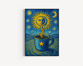 The Coffee Tarot Card Print, Kitchen Decor, Kitchen Poster, Coffee Lover Gift, Mystical Coffee Art, Fun Tarot, Sun Stars Art, Dining Room