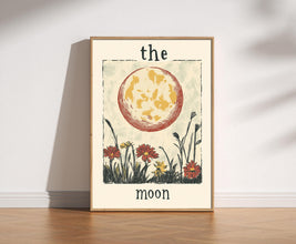 The Moon Tarot Card Print, Mystical Celestial Moon And Flower Art, Alternative Tarot Card, Vintage Style Illustration, Home Spiritual Poster 1849602834