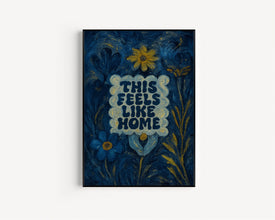 This Feels Like Home Typography Print - Colourful Typographic, Retro Colours, Home Quote, Eclectic Home, Flowers Floral Wall Art, Hallway