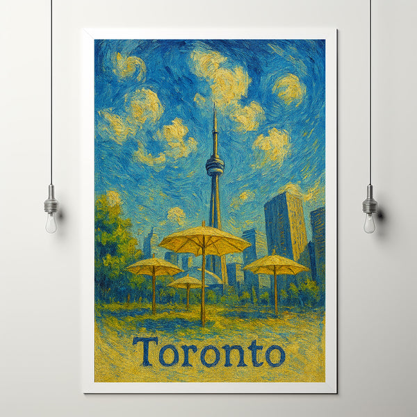 Toronto Canada Anime Style, CN Tower Skyline, Van Gogh style Cityscape Art,Van Gogh style Travel Poster, Vacation Decor
