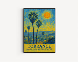 Torrance Poster Print, Torrance Travel Poster, Torrance Van Gogh Style Wall Art, Torrance, California, United States