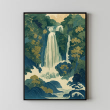 Traditional Hokusai Ukiyo-e Blue green Japanese Waterfall Wall Art Asian Landscape