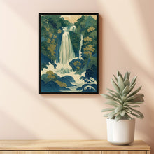 Traditional Hokusai Ukiyo-e Blue green Japanese Waterfall Wall Art Asian Landscape