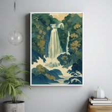 Traditional Hokusai Ukiyo-e Blue green Japanese Waterfall Wall Art Asian Landscape