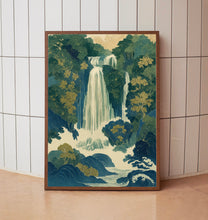 Traditional Hokusai Ukiyo-e Blue green Japanese Waterfall Wall Art Asian Landscape