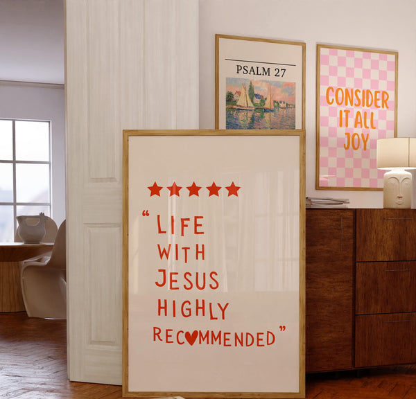 Trendy Christian Wall Art, Life Cute Jesus Wall Art, Aesthetic Red Christian Print Religious Home Decor Christian Dorm Decor Baptism Gift 1868793020