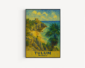 Tulum Print, Tulum Photo Poster, Tulum Travel Wall Art, Tulum Map Print, Tulum Van Gogh Style Print, Tulum Wall Décor, Mexico