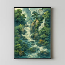 Ukiyo-e Hokusai Blue Green Japanese Waterfall Wall Art Traditional Asian Landscape