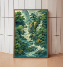 Ukiyo-e Hokusai Blue Green Japanese Waterfall Wall Art Traditional Asian Landscape