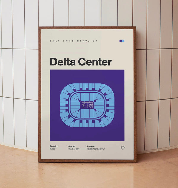 Utah Jazz Poster, Delta Center Stadium Print, Mid Century Modern Basketball Poster, Spo-365RJT