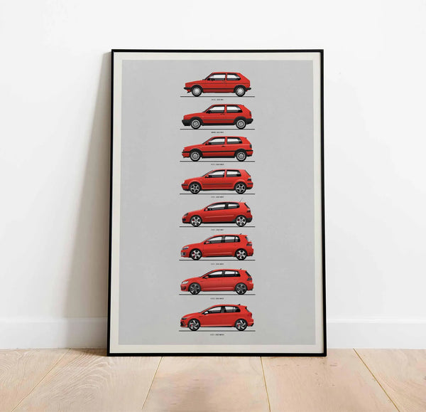 VW Golf Evolution Poster, Car Print, Golf MK1 To MK8 , Home Decor, Wall Art, Kids Room Car, Gift For Him, Car Enthusiast