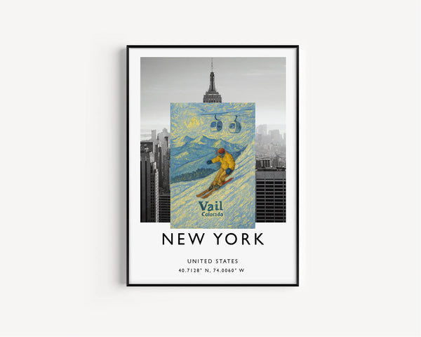 Vail Colorado Ski Resort Poster, Rocky Mountains, Skiing Print, Aspen, Wall Art Gift, Denver, Boulder, Illustration, Cable Car, Snowboarding