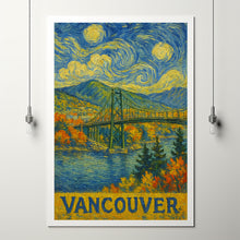 Vancouver Canada, Van Gogh Style Art, Lions Gate Bridge, Canvas, Poster, Wall Art, Home Decor