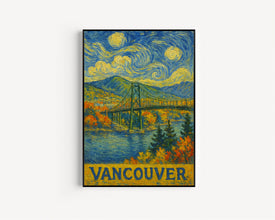 Vancouver Canada, Van Gogh Style Art, Lions Gate Bridge, Canvas, Poster, Wall Art, Home Decor