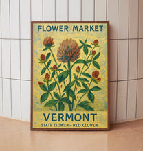 Vermont State Flower Art Print, Red Clover 1960s Wall Art, Neutral Botanical Pastel Artwork, Vermont Flower Market Decor, C31-45