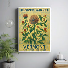 Vermont State Flower Art Print, Red Clover 1960s Wall Art, Neutral Botanical Pastel Artwork, Vermont Flower Market Decor, C31-45