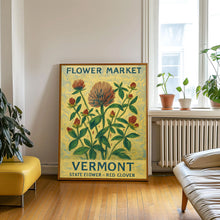 Vermont State Flower Art Print, Red Clover 1960s Wall Art, Neutral Botanical Pastel Artwork, Vermont Flower Market Decor, C31-45
