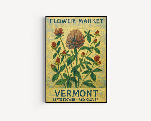 Vermont State Flower Art Print, Red Clover 1960s Wall Art, Neutral Botanical Pastel Artwork, Vermont Flower Market Decor, C31-45