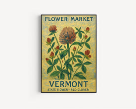 Vermont State Flower Art Print, Red Clover 1960s Wall Art, Neutral Botanical Pastel Artwork, Vermont Flower Market Decor, C31-45