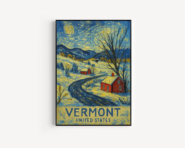 Vermont Travel Poster, USA Wall Art, Vermont Winter Wall Decor, USA Custom Travel Poster, Birthday Present, Personalised Gift