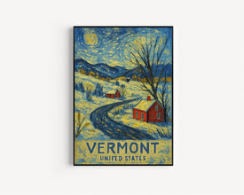 Vermont Travel Poster, USA Wall Art, Vermont Winter Wall Decor, USA Custom Travel Poster, Birthday Present, Personalised Gift