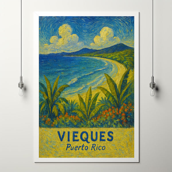 Vieques Travel Print Wall Art, Vieques - Puerto Rico City Print, Vieques Travel Gift, Vieques City Poster, Van Gogh style Travel Gift