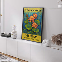 Vietnam National Flower, Lotus 1960_s Wall Art, Neutral Botanical Pastel Artwork, Vietnam Market Art Print, C31-546
