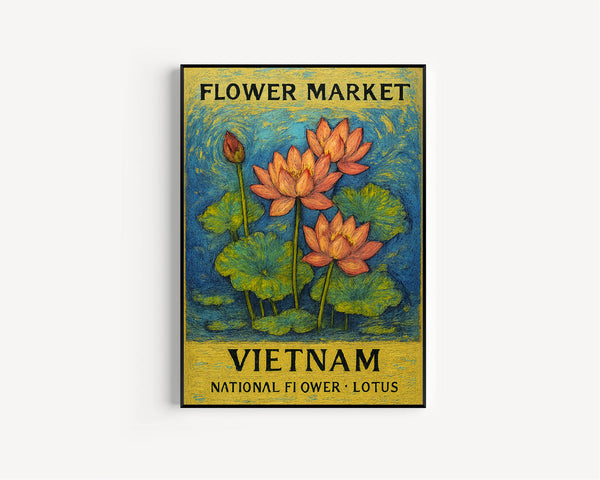 Vietnam National Flower, Lotus 1960_s Wall Art, Neutral Botanical Pastel Artwork, Vietnam Market Art Print, C31-546