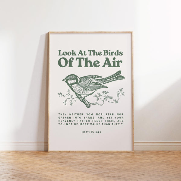 Vintage Bird Print Sage Green Christian Wall Art (Digital Download) 1782676016
