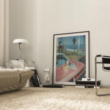 Vintage Car with Coastal View Print, Pink Car Wall Art, Vintage Print, Photography Prints, Museum Quality Photo Art Print 4311359483