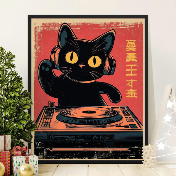 Vintage Cat DJ Art Print, Music Lover Wall Art, Retro Style Cat Playing Turntable, Unique Home Decor, Gift for Cat Enthusiasts 1821251961