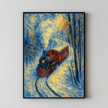 Vintage Christmas Train Print Snowy Winter Railroad Art