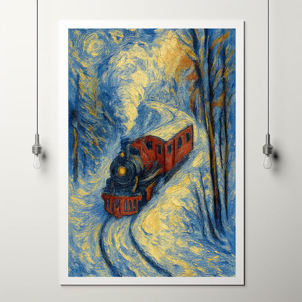 Vintage Christmas Train Print Snowy Winter Railroad Art