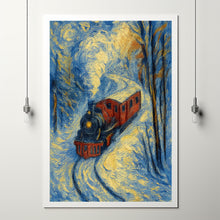 Vintage Christmas Train Print Snowy Winter Railroad Art