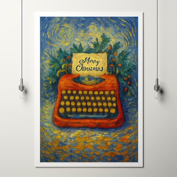 Vintage Christmas Typewriter Art Print Retro Holiday Decor