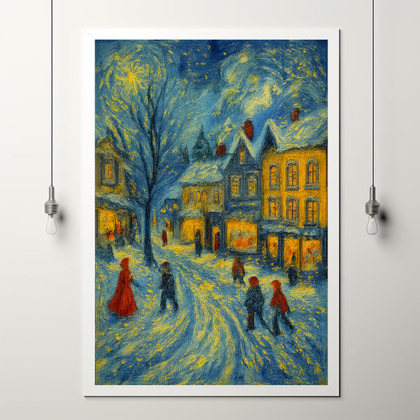 Vintage Christmas Village Print Snowy Winter Holiday Decor
