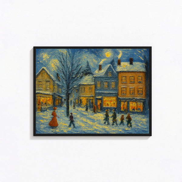 Vintage Christmas Village Print Snowy Winter Holiday Decor (2)