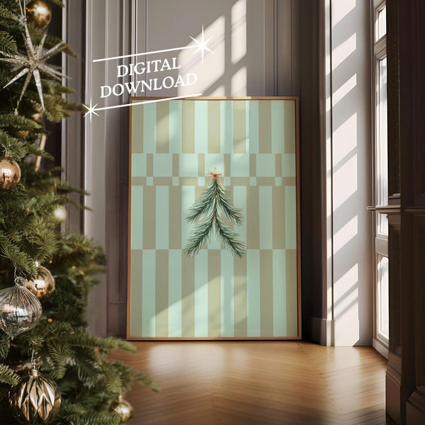 Vintage Christmas Wall Art, Digital Art Download, Modern Stripe Christmas Print, Trendy Holiday Wall Art, Cute Christmas Art Print 1835473781