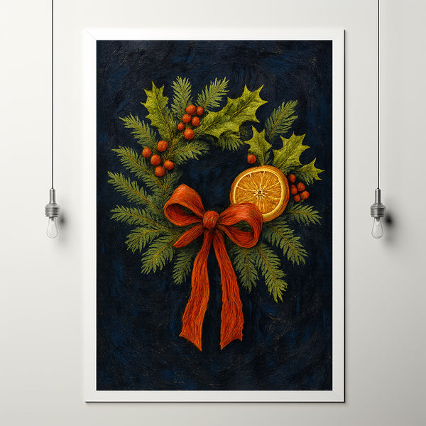 Vintage Christmas Wreath Print Winter Cottagecore Wall Art