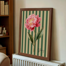 Vintage Floral Peony Stripe Print, Charming Rustic Flower Art, Retro Botanical Wall Art, Cottagecore Bedroom Decor, Elegant Vertical Stripes 1873433242