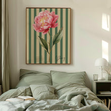 Vintage Floral Peony Stripe Print, Charming Rustic Flower Art, Retro Botanical Wall Art, Cottagecore Bedroom Decor, Elegant Vertical Stripes 1873433242