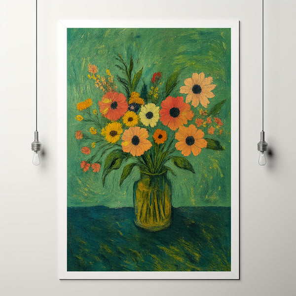 Vintage Floral Wall Art Whimsical Flower Painting Green Floral Home Decor Vintage Spring Flower