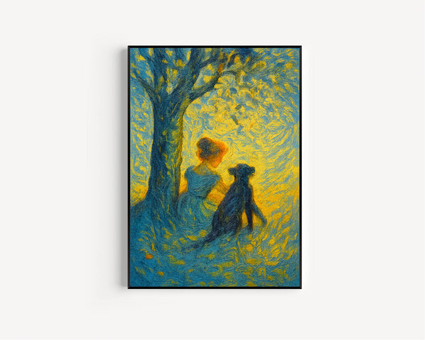 Vintage Girls Room Art, Oil Painting Digital Download, Girl and Dog Under Tree, Girl Nursery Artwork,  Wall Decor, Artful Art