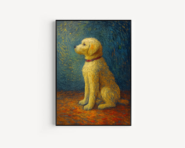 Vintage Golden Doodle Wall Art   Wall Art, Dog Lover Artwork, White Golden Doodle Dog Decor