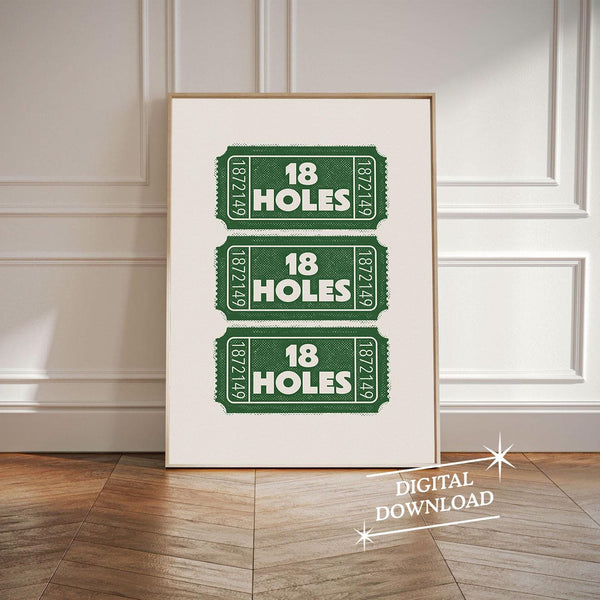Vintage Golf Ticket Art Print  18 Holes Sports Art Retro Wall Decor Printable Father's Day Gift Digital Download  Golf Gift for Him 1833925939