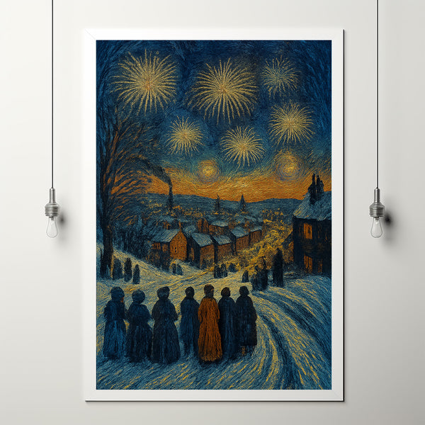 Vintage Inspired New Years Wall Art New Years Eve Art New Year's Eve Decoration with Fireworks