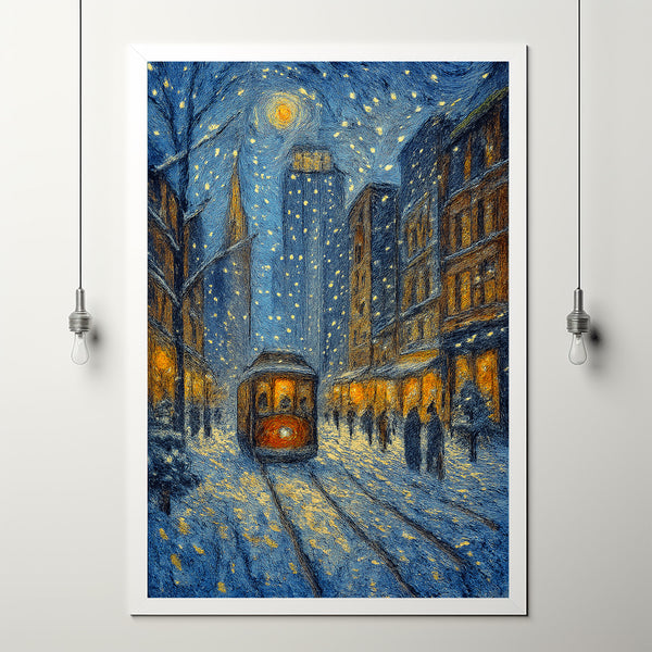 Vintage NYC Christmas Print Retro Winter Cityscape