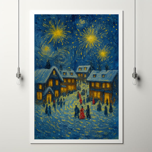 Vintage New Years Wall Art, New Year's Eve Wall Decoration, Fireworks Print, New Years Celebration