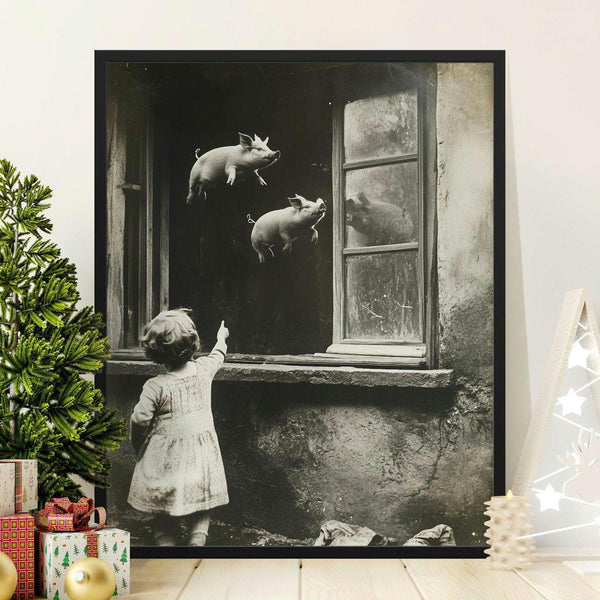 Vintage Piglet Poster, Surreal Animal Art, Flying Pigs Wall Decor, Children Room Print, Adorable Nursery Art, Classic Home Decor 1824890395
